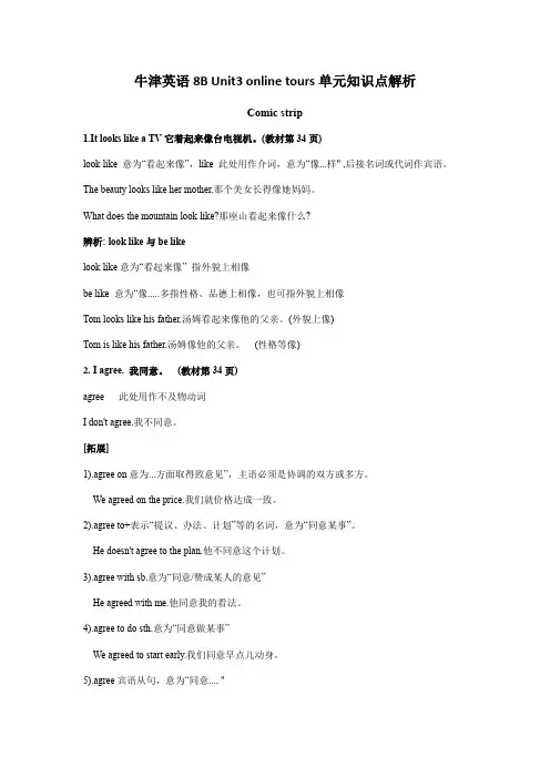牛津英语8B Unit3 online tours单元知识点解析