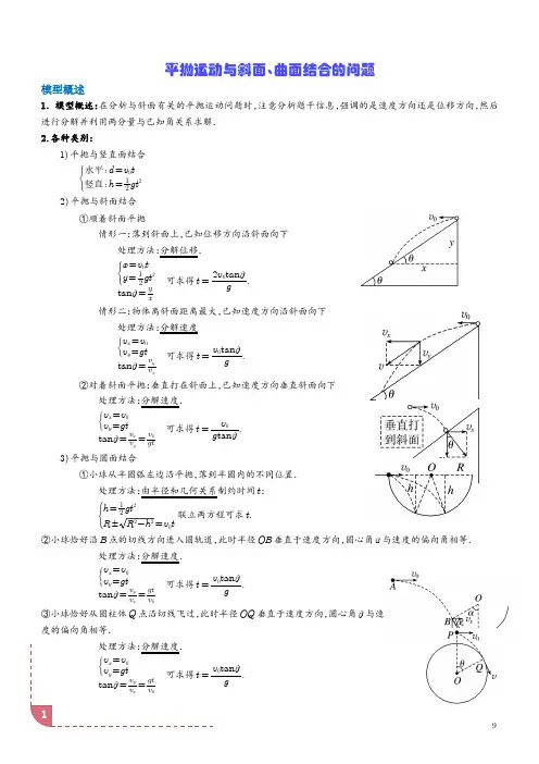平抛运动与斜面、曲面结合的问题(解析版)--高考物理热点模型