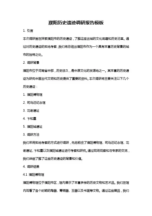 濮阳历史遗迹调研报告模板