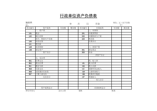 行政单位资产负债表 表格 XLS格式 
