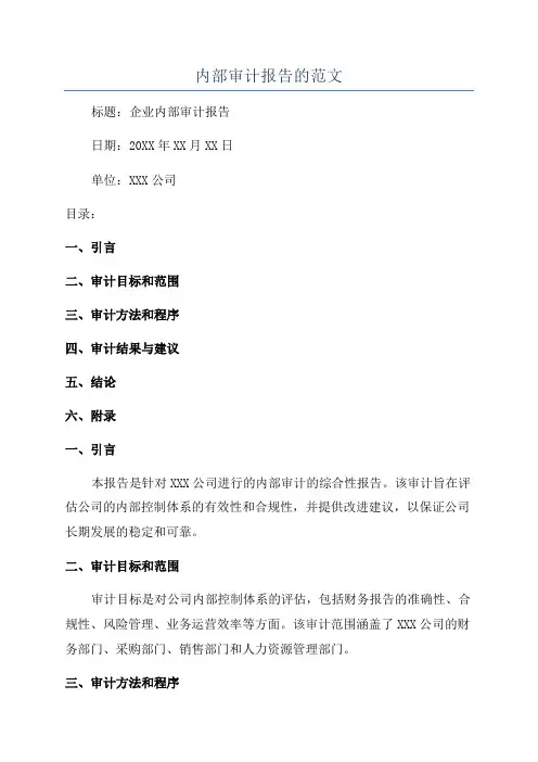 内部审计报告的范文