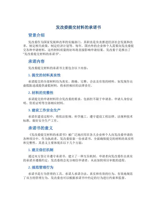 发改委提交材料的承诺书