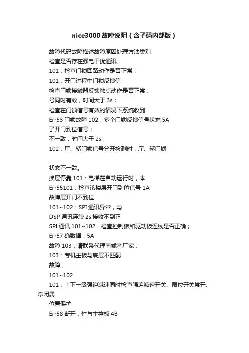 nice3000故障说明（含子码内部版）