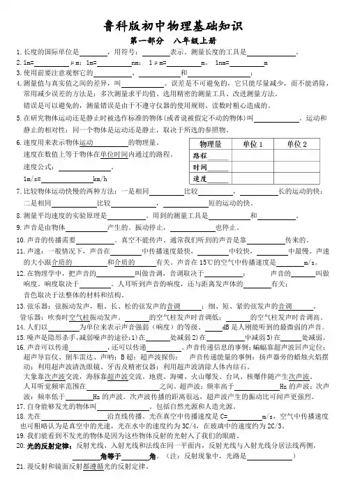鲁科版初中物理基础知识汇总word版