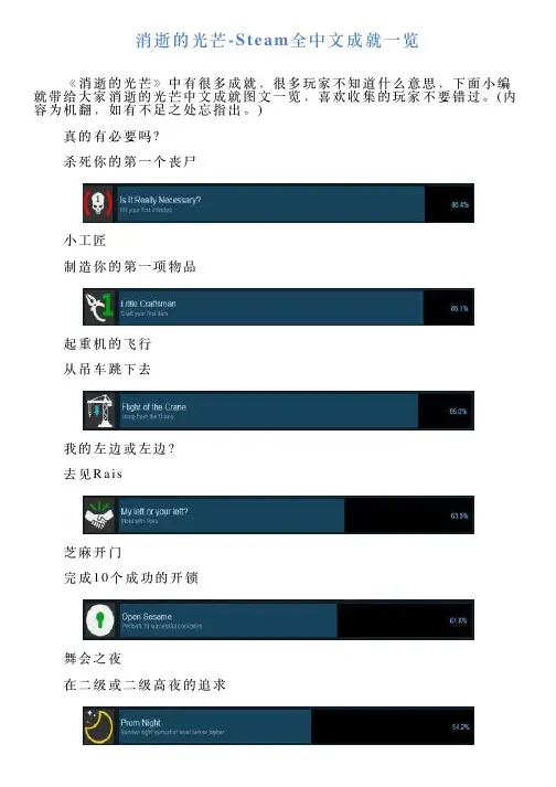 消逝的光芒Steam全中文成就一览