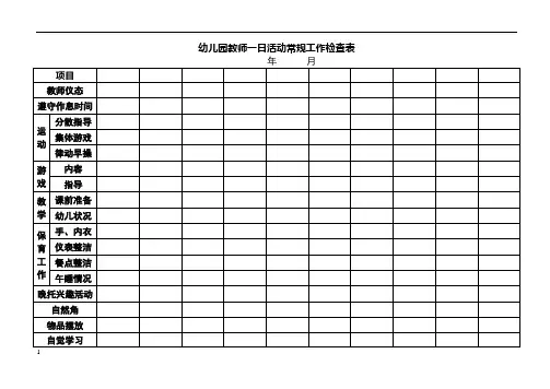 幼儿园教师一日活动常规工作检查表