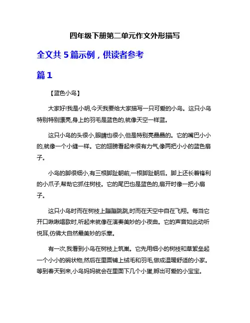 四年级下册第二单元作文外形描写