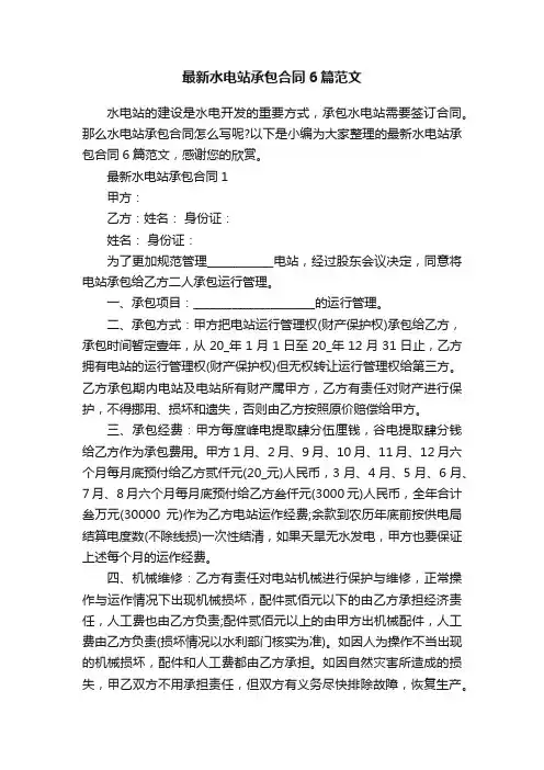 最新水电站承包合同6篇范文