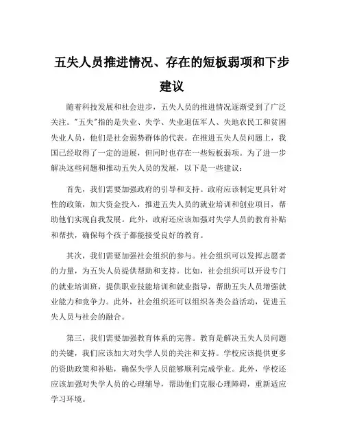 五失人员推进情况、存在的短板弱项和下步建议
