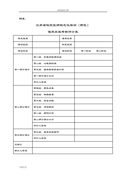 3-附件2-3江苏省住院医师要求规范化培训(西医)临床技能考核评分表