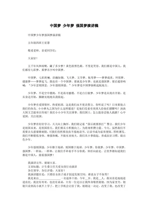 中国梦 少年梦 强国梦演讲稿.doc