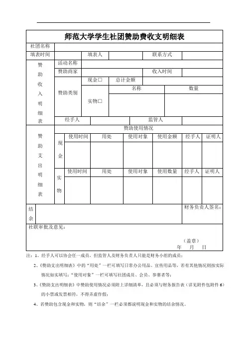 学校社团赞助费收支明细表