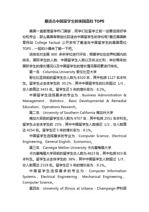 最适合中国留学生的美国高校TOP5