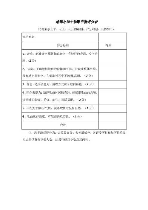 十佳歌手赛评分表