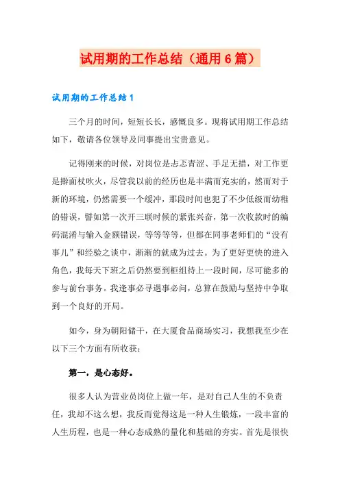 试用期的工作总结(通用6篇)