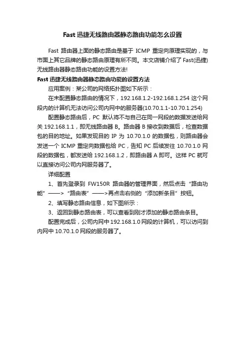 Fast迅捷无线路由器静态路由功能怎么设置