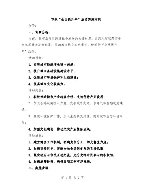 市级“全面提升年”活动实施方案