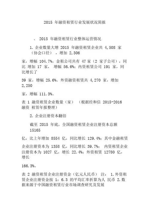 2015年融资租赁行业发展状况简报