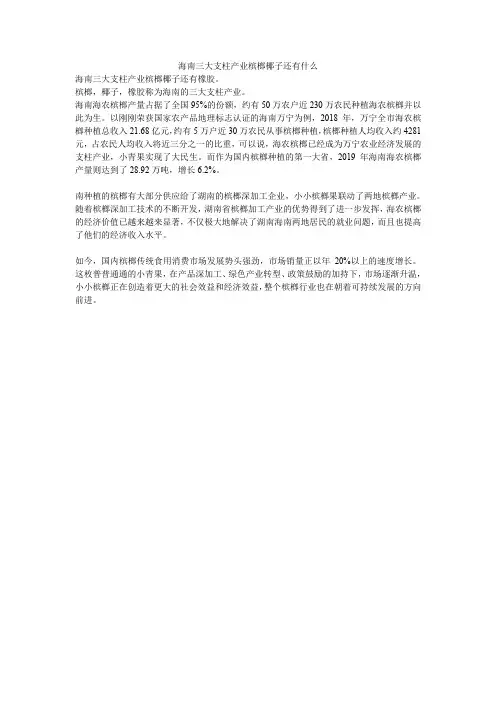 海南三大支柱产业槟榔椰子还有什么