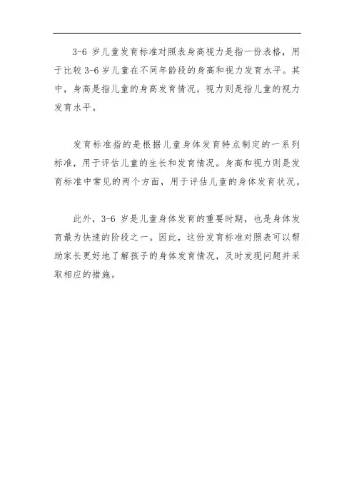 3-6岁儿童发育标准对照表身高视力
