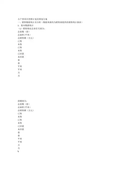 小户型项目营销计划及策划方案
