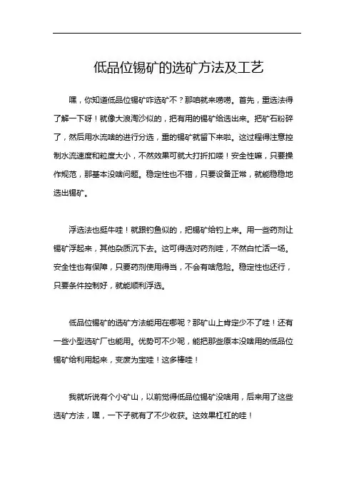 低品位锡矿的选矿方法及工艺