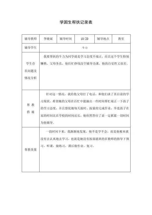 学困生帮扶记录表