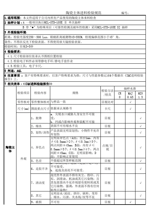 陶瓷主体检验规范