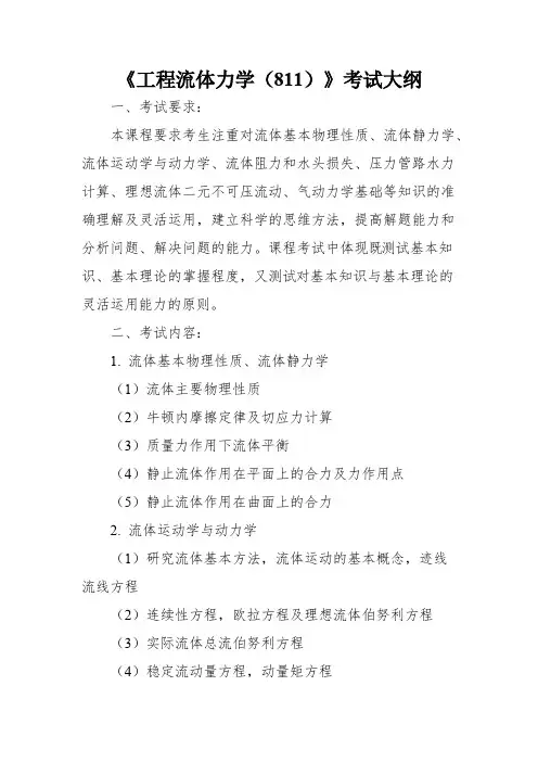 重庆科技学院811工程流体力学2020年考研专业课初试大纲