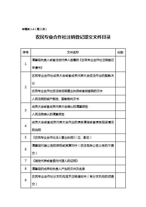 农民专业合作社注销登记申请书.