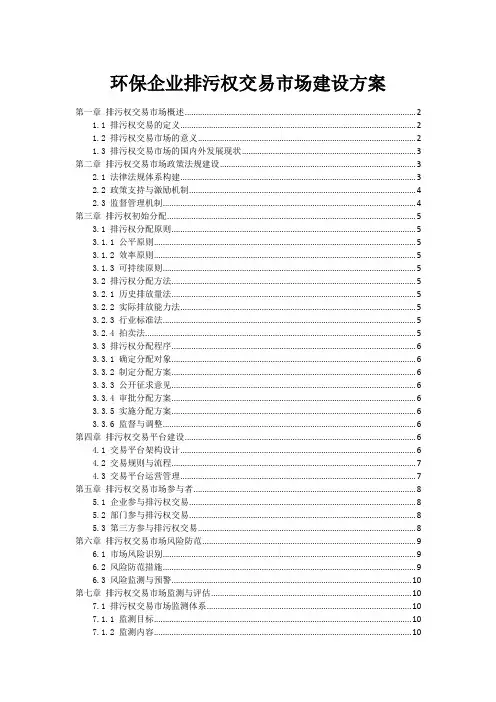 环保企业排污权交易市场建设方案