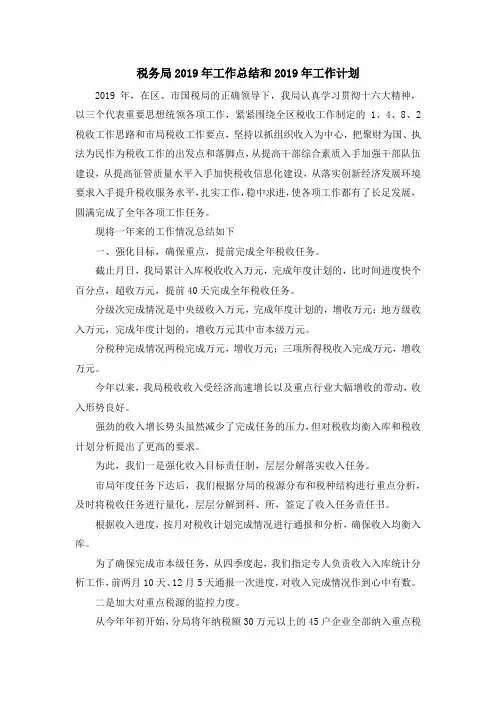 工作总结-税务局2019年工作总结和2019年工作计划 精品