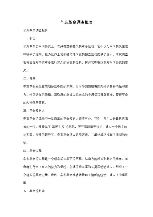 辛亥革命调查报告