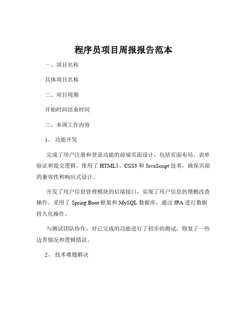 程序员项目周报报告范本