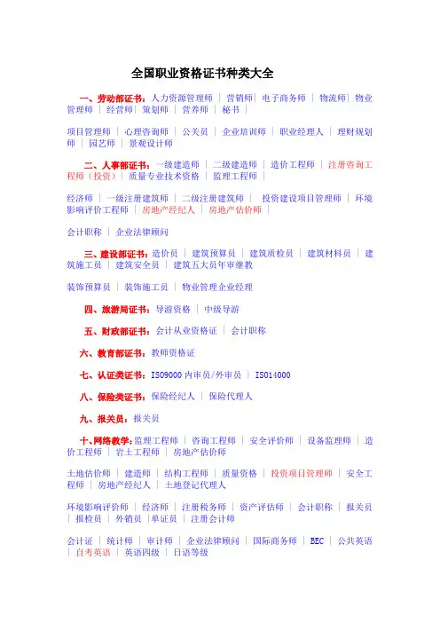职业资格证书种类大全