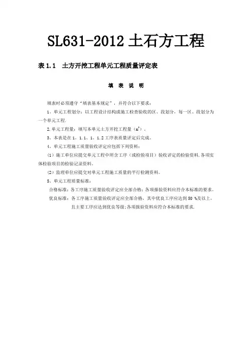 2014年SL631-2012水利水电工程施工质量验收评定表及填表说明—土石方工程