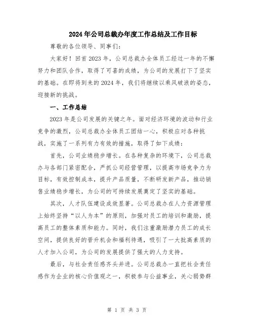 2024年公司总裁办年度工作总结及工作目标