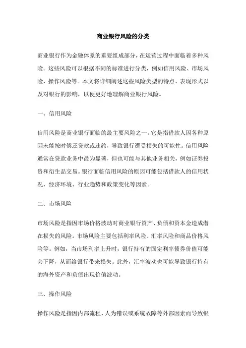 商业银行风险的分类