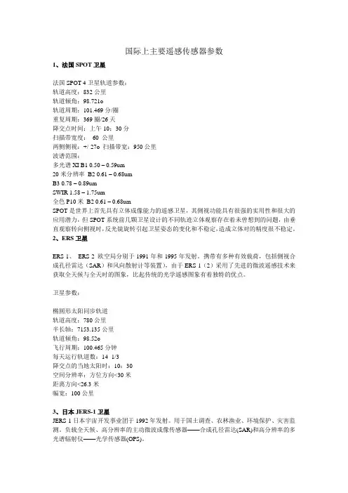 国际上主要遥感传感器参数