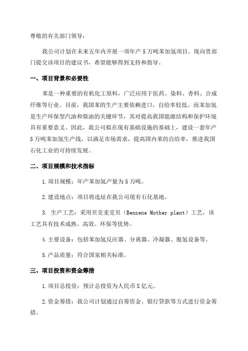 5万吨年苯加氢项目建议书