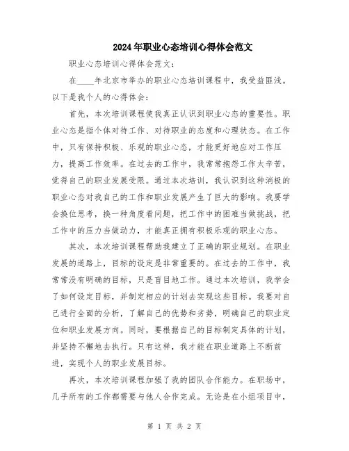 2024年职业心态培训心得体会范文