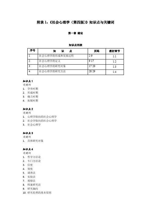 社会心理学(第4版)知识点与关键词