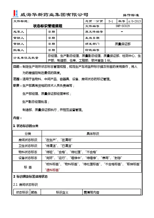SMP-SC029状态标识管理规程