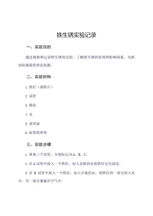 铁生锈实验记录