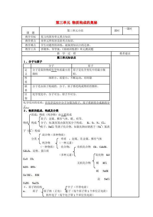 人教版初中化学九年级上册第三单元物质构成的奥秘word教案(3)