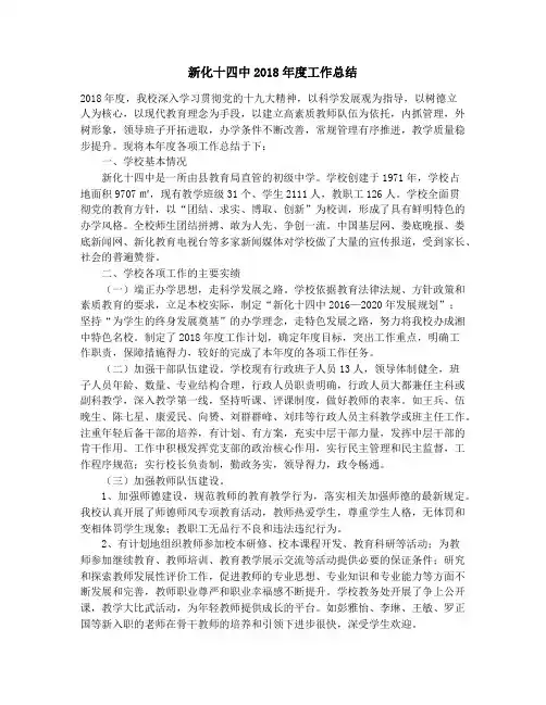 新化十四中2018年度工作总结_新区招商局工作总结及明年工作安排