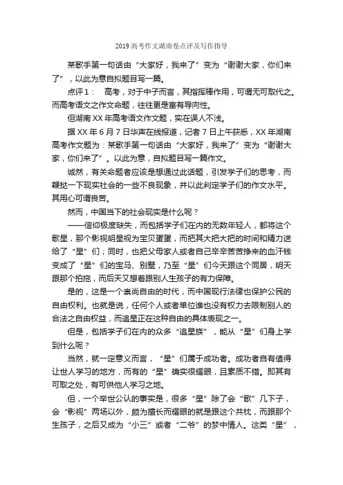 2019高考作文湖南卷点评及写作指导_写作指导