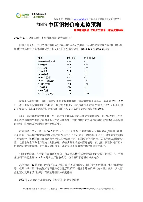 2013中国钢材价格走势预测