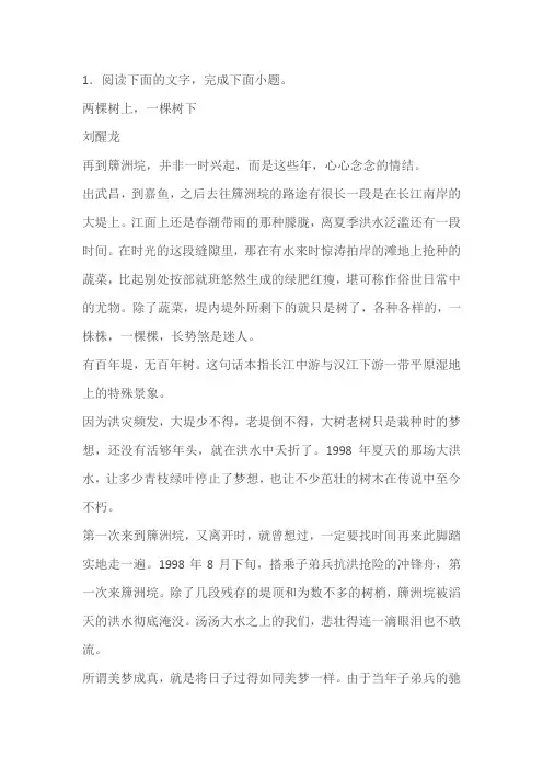 2024届高考语文文学类阅读考点训练：情节、语段分析(含解析)