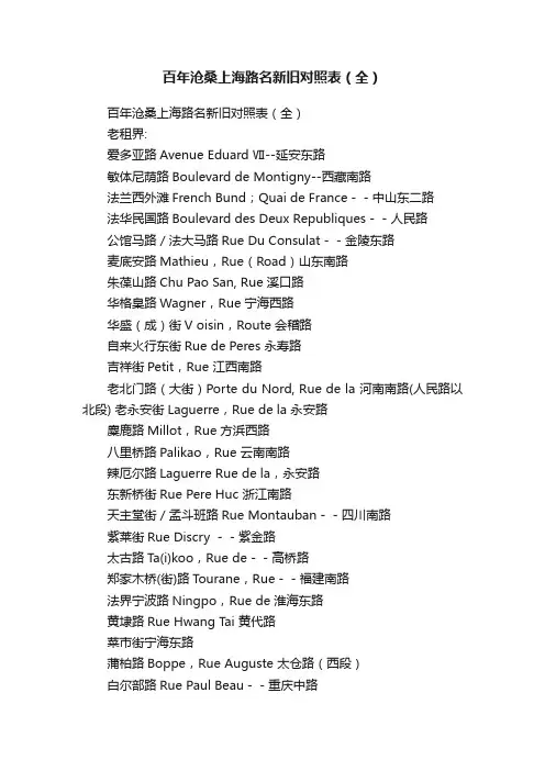 百年沧桑上海路名新旧对照表（全）